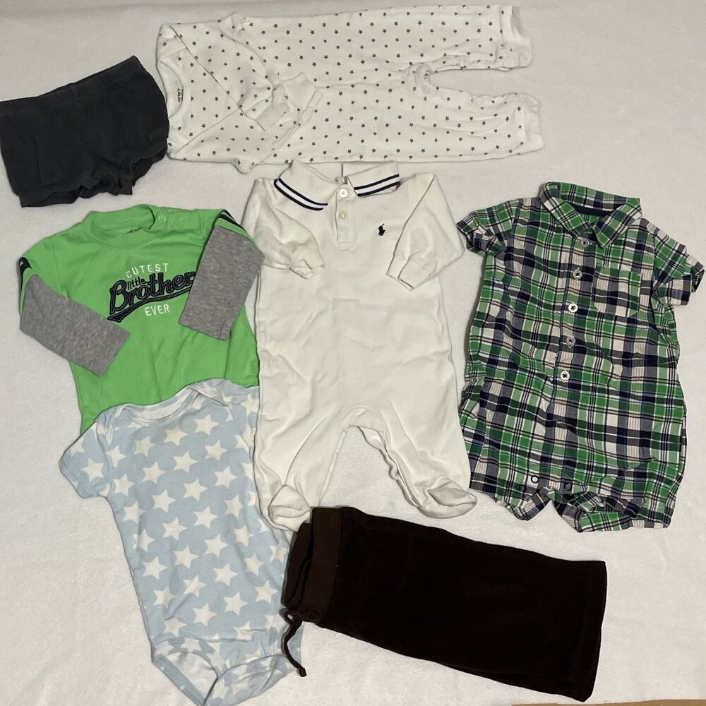 Baby Boy Clothes Lot of 7 Size 6 mos Ralph Lauren, Carters, and Jumping Beans